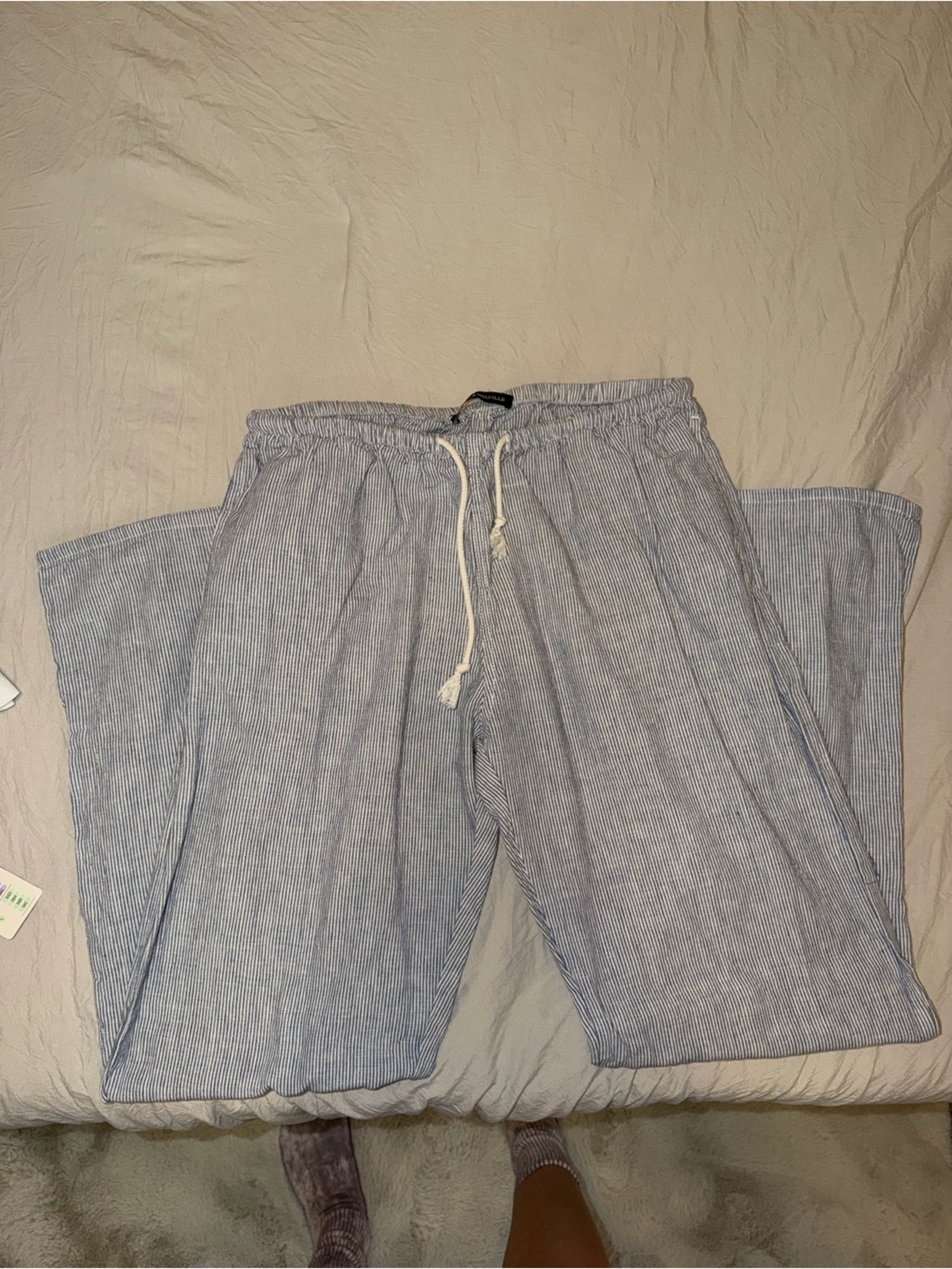 Brandy Melville Light Blue Striped Drawstring Joggers